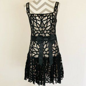 90s Y2K  Betsey Johnson Battenburg Lace Cocktail Holiday Dress Champagne Black
